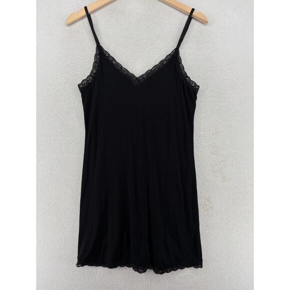NATORI Chemise S Feather Essential Lace Trimmed Jersey Adjustable Nightie Black - Picture 1 of 11